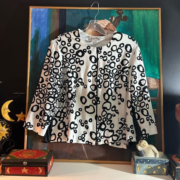 Joseph Ribkoff Black and White Circle Pattern Cardigan 14 - Picture 2 of 16